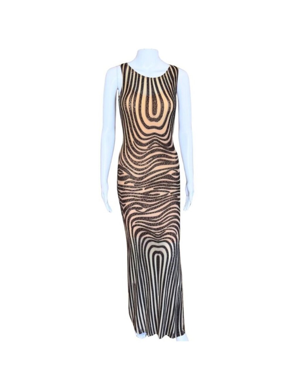 Kikiriki Abstract Wave Optical Illusion Bodycon Maxi Dress Brown Nude 54525 NWT